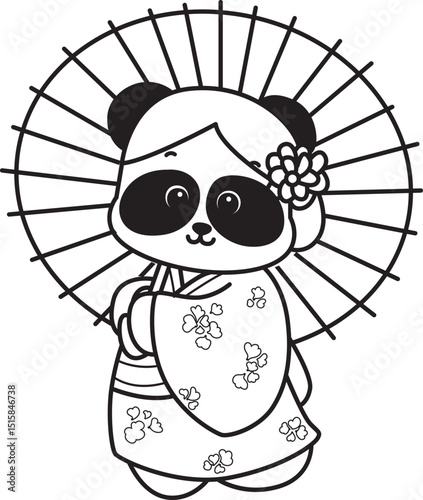 Coloring book of Illustration of cute panda costume icon.