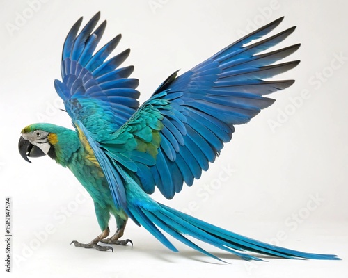 A vibrant blue and yellow macaw, a colorful tropical bird, perches on a branch
