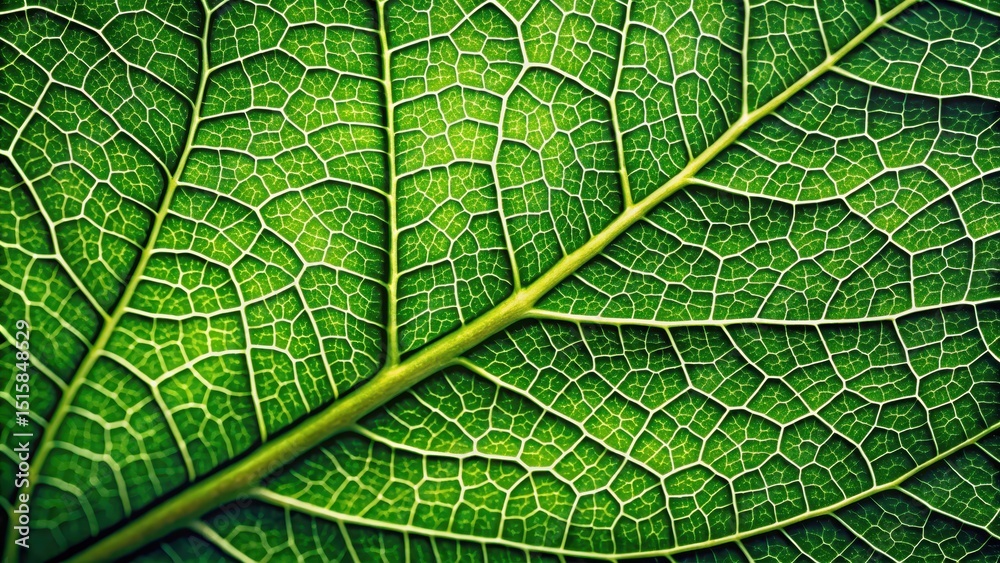 Close-up of a single leaf on a green stem with intricate veins and texture , detailed, nature Close-up of a single leaf on a green stem with intricate veins and texture , detailed, nature