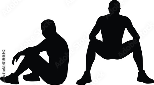 Silhouette of a lonely man sitting alone – vector illustration