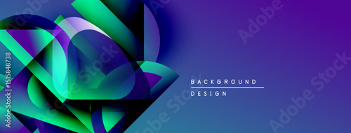 Abstract vibrant design features overlapping translucent shapes. Gradient colors blend, creating dynamic visual effect. Modern aesthetic.