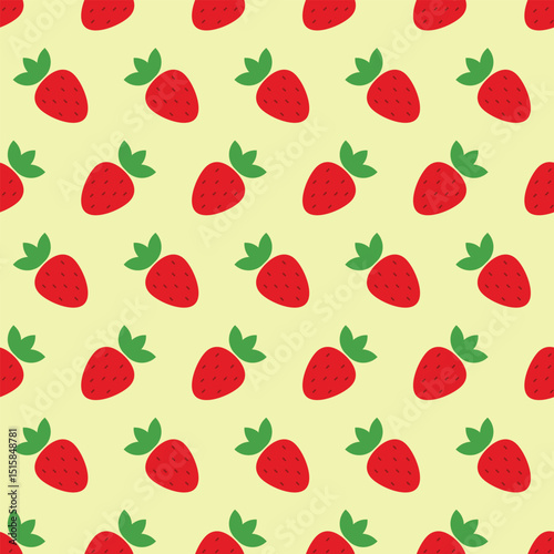 Vector summer pattern with red strawberries on yellow background