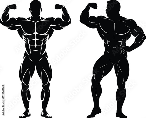 Muscular male silhouette with strong body pose - vector illustration