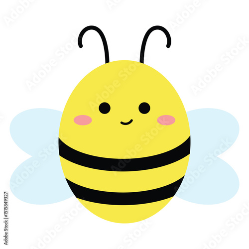 Vector yellow black cute happy bee with blue wings