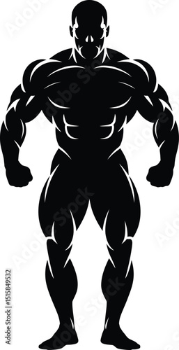 Muscular man silhouette with strong body pose - vector illustration