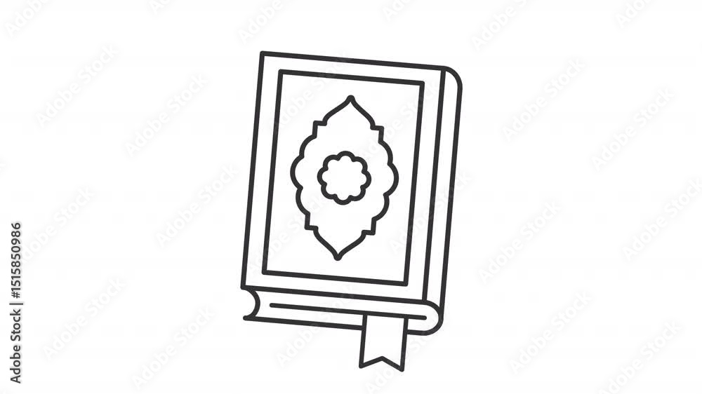 Quran line animation. Muslim holy book animated icon. Bookmark extending, shaking literature. Religion, spirituality. Outline element on white background. HD video with alpha channel Quran line animation. Muslim holy book animated icon. Bookmark extending, shaking literature. Religion, spirituality. Outline element on white background. HD video with alpha channel