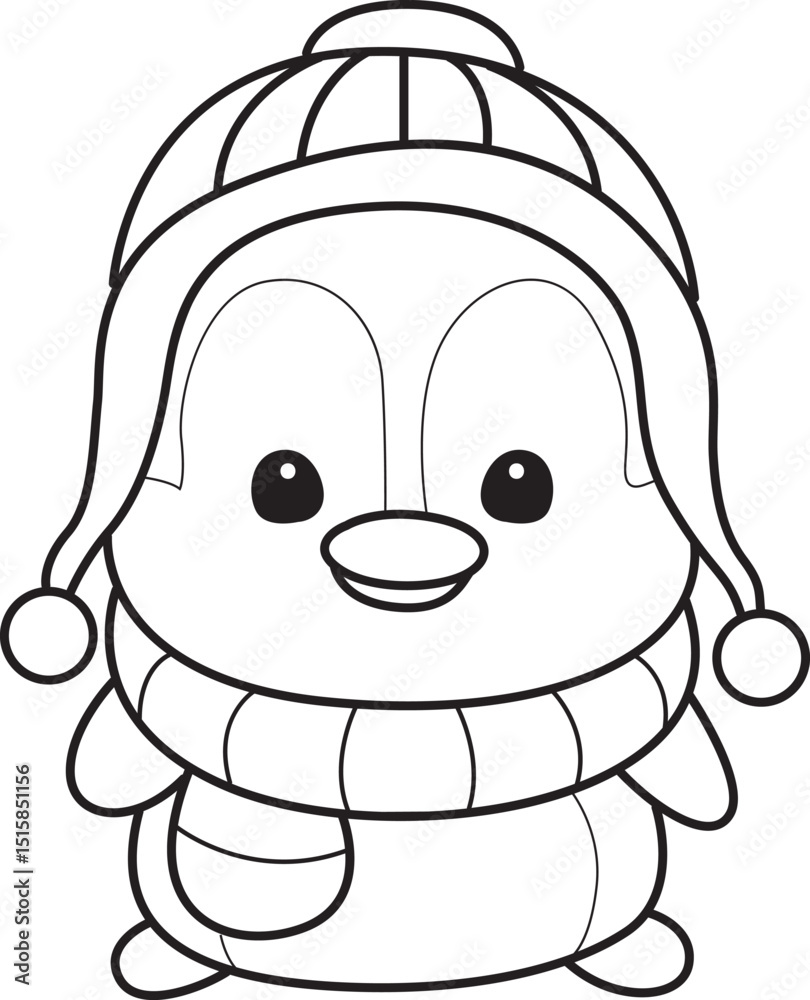 Fototapeta premium Outline Illustration of cute penguin icon.