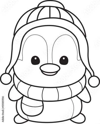 Outline Illustration of cute penguin icon.
