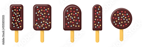 Chocolate ice-cream with nut on stick illustration. Isolated on white background. Clipping path included
