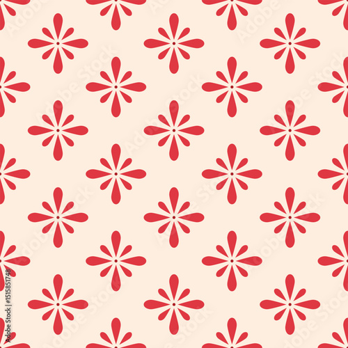 Vector abstract pattern with red decorative elements as flowers on a light pink background