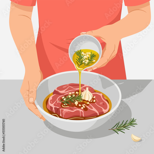 Preparing Meat Marinade with Herbs and Garlic for Delicious Grilling