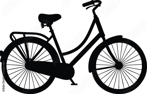 City Bicycle Silhouette Vector – Classic Urban Bike Icon with Basket Rack and Fenders for Eco Transportation Graphics, Cycling Promotion, Commuter Projects, and Sustainable Travel Design