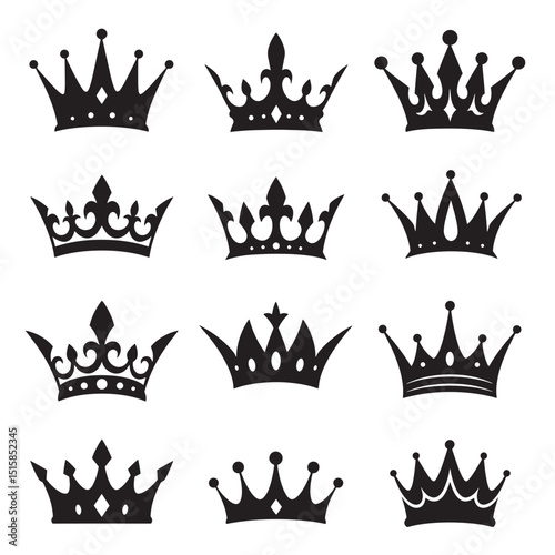 Collection of silhouetted crown illustrations showing variations of royalty and prestige design