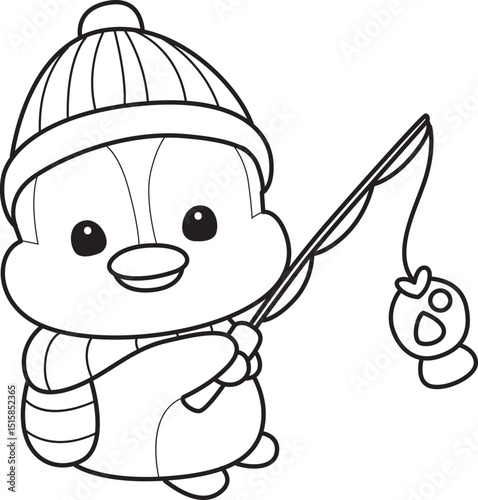 Outline Illustration of cute penguin icon.