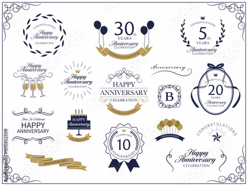 クラシカルな記念日デザインと周年祝いのバナーフレームセット