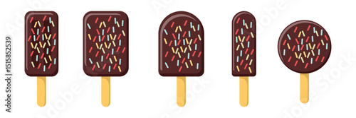 Chocolate ice-cream with nut on stick illustration. Isolated on white background. Clipping path included