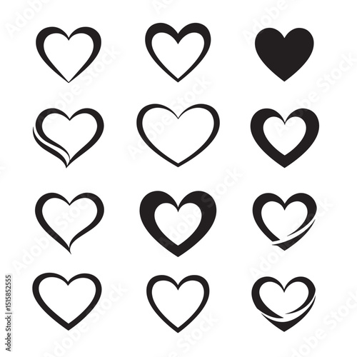Collection of heart shape designs and decorative elements for love and valentine's day