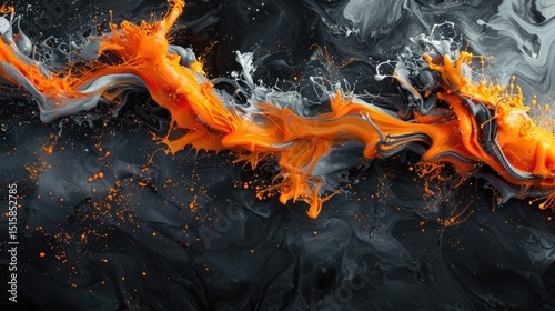 Dynamic orange and gray paint swirl on dark background