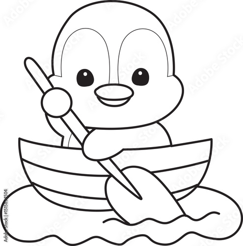 Outline Illustration of cute penguin icon.