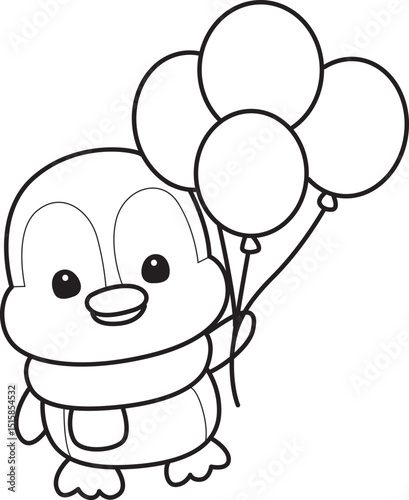 Outline Illustration of cute penguin icon.