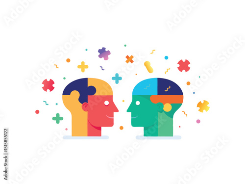 Two heads puzzle pieces collaboration teamwork isolated on white background
