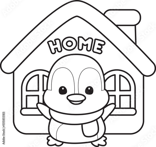 Outline Illustration of cute penguin icon.