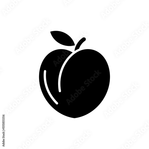 Black Filled Icon of Peach with Center Seam Detail