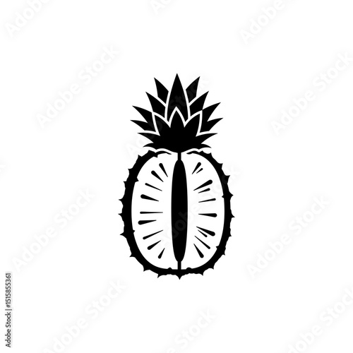 Black Filled Icon of Pineapple Cross Section with Pattern