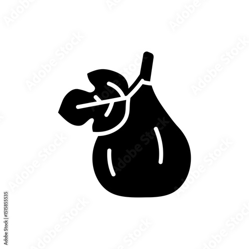 Black Filled Icon of Whole Fig with Leaf