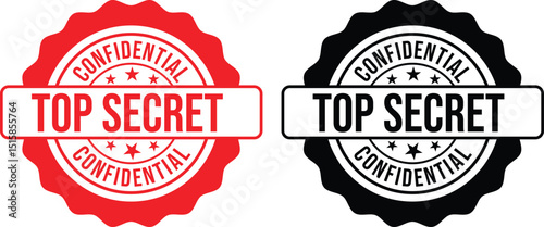 Top secret confidential label, Top secret confidential badge, sticker, symbol, emblem, stamp, banner, circle, black, line, flat vector, isolated illustration