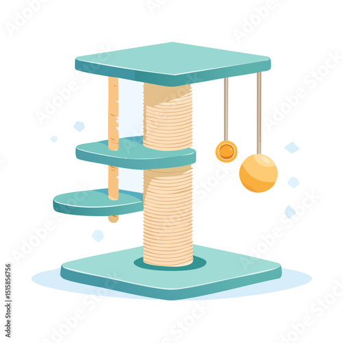 A cozy cat scratching tower with platforms and rope details