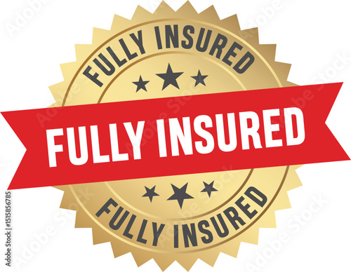 Fully insured logo, Fully insured label, Fully insured badge, Fully insured sticker, symbol, emblem, stamp, banner, circle, black, line, flat vector, isolated illustration