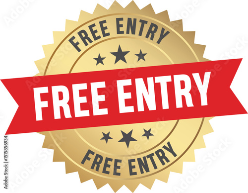 Free entry logo, Free entry label, Free entry badge, Free entry sticker, symbol, emblem, stamp, banner, circle, black, line, flat vector, isolated illustration