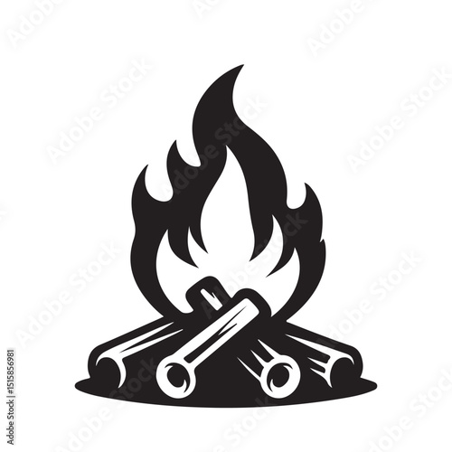 Campfire Wood Logs with Flames Outdoor Adventure Icon Silhouette