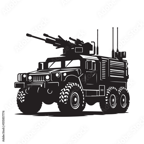 Military Armored Truck Silhouette – Tactical Combat Vehicle Vector Art