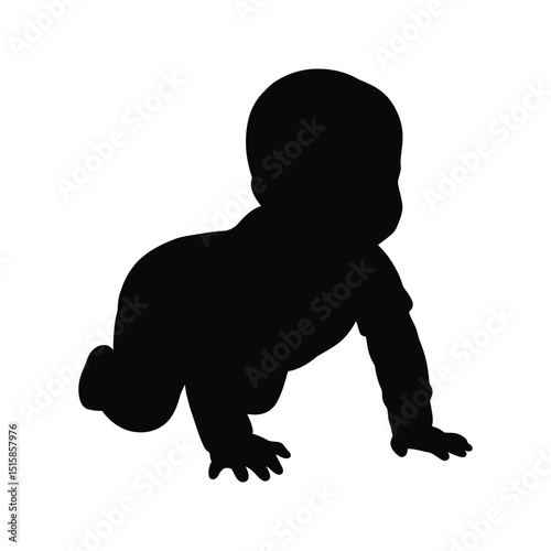 Baby crawling silhouette infant toddler crawling vector illustration black and white child graphic