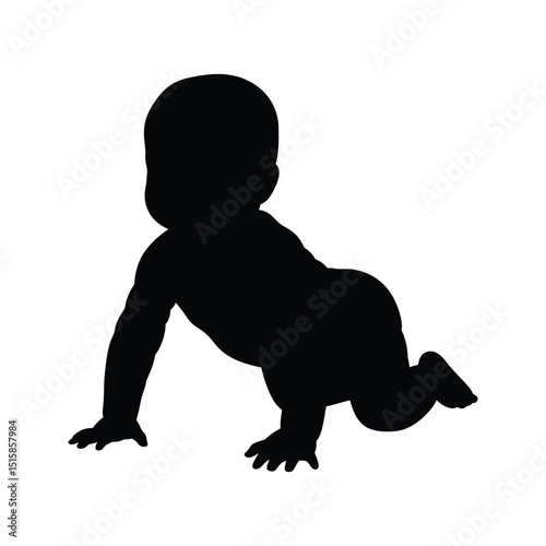Baby Silhouette Crawling Infant Child Vector Black and White Clipart