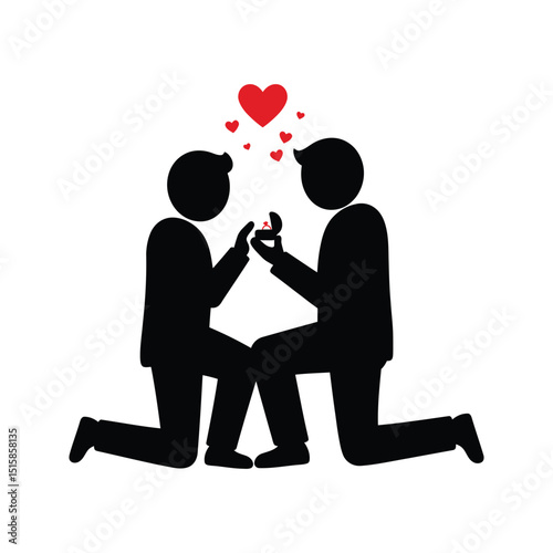 Gay marriage proposal illustration samesex couple engagement LGBTQ love wedding ring hearts