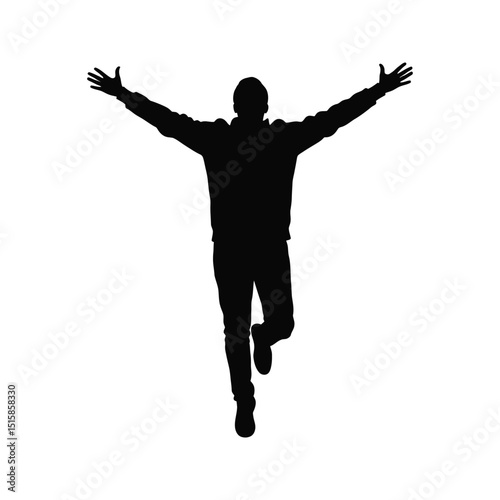Silhouette of a Man Jumping with Arms Outstretched Celebrating Success Freedom and Joy