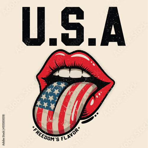 USA Freedom flavor funny lips t-shirt design.Funny lips with usa flag vector.