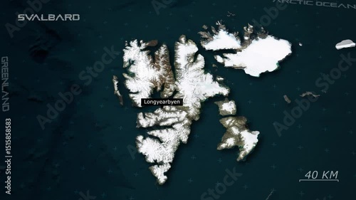 Satellite Map View of Svalbard – 4K Aerial Visualization of the Arctic Archipelago