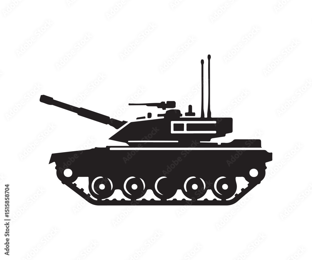 Fototapeta premium Armored Tank Silhouette Vector – Military War Vehicle Illustration