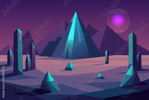 Crystalline Desert A Low-Poly Landscape of Geometric Wonders
