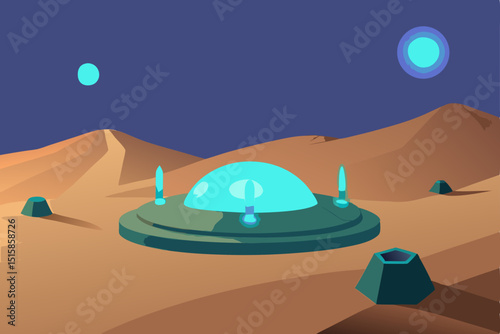 Mysterious Desert Spaceship Alien Encounter in a Desolate Landscape