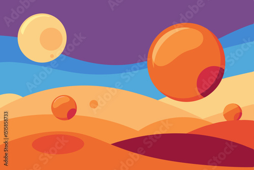 Surreal Desert Landscape Floating Orbs and Wavy Skies