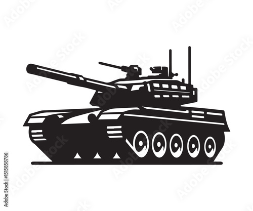 Modern Battle Tank Silhouette – Military Armored Vehicle Vector Art