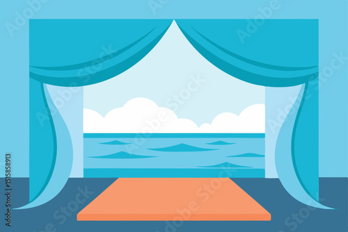 Ocean View Through Elegant Curtains Serene Coastal Escape