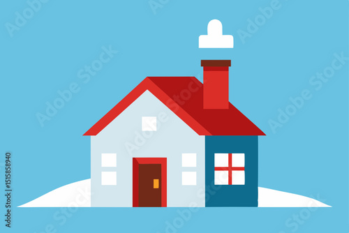 Cozy Winter House A Charming Illustration of a Snow-Covered Home