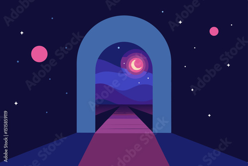 Celestial Gateway A Journey Through the Night Sky to a Dreamlike Landscape