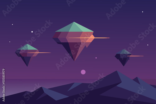Floating Crystal Islands A Surreal Nighttime Landscape